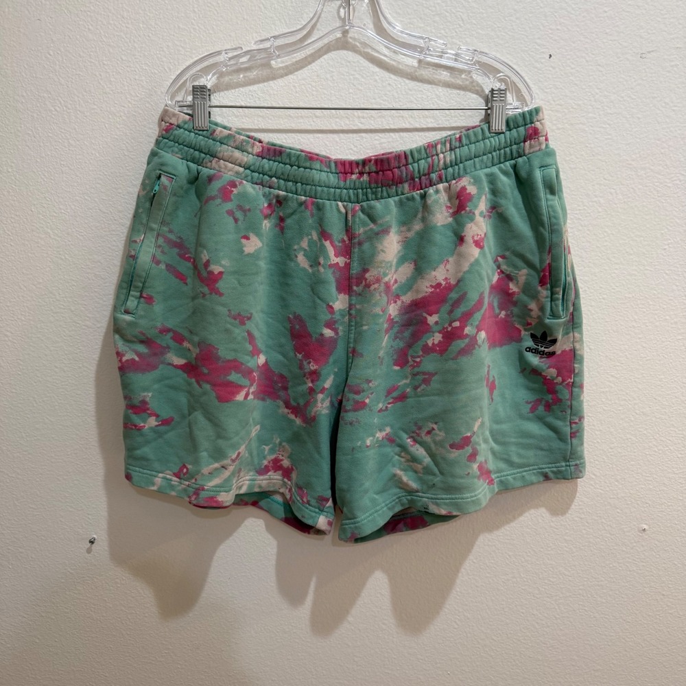 Adidas Originals Mens 2XL Teal Pink Tie Dye French Terry Zip Pocket Sweat Shorts